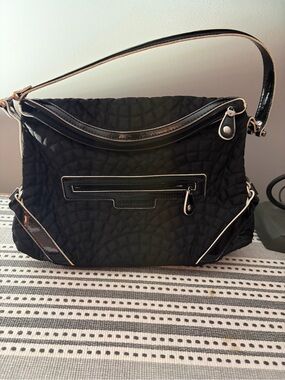 Vera Bradley Black Quilted Shoulder Bag with Patent Trim